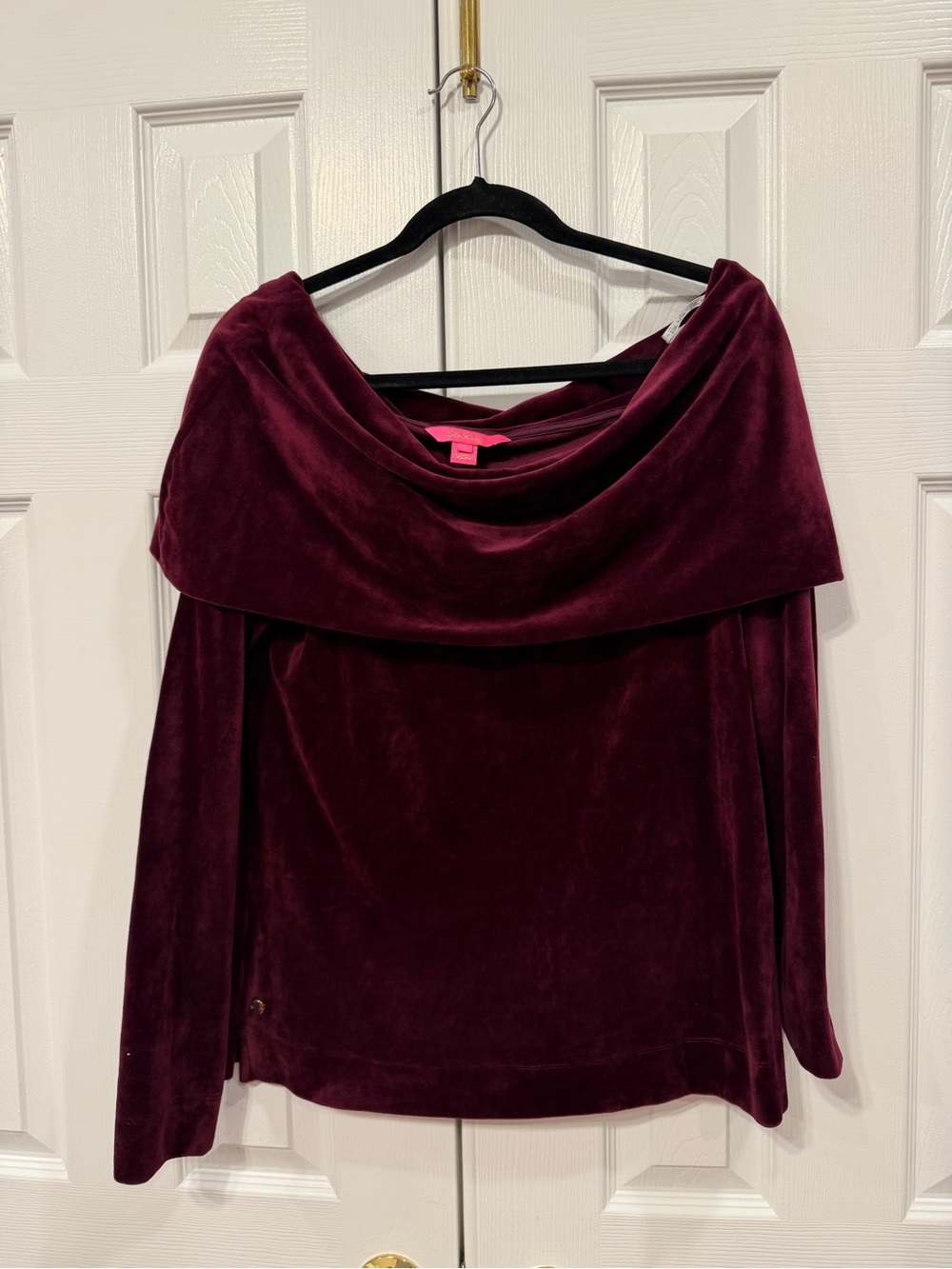 Lilly Pulitzer Belinda Velvet Off-Shoulder Sweater in Deep Burgundy